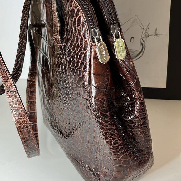 Furla Italian Leather Embossed Crocodile Large Tote Bag - Picture 11 of 16